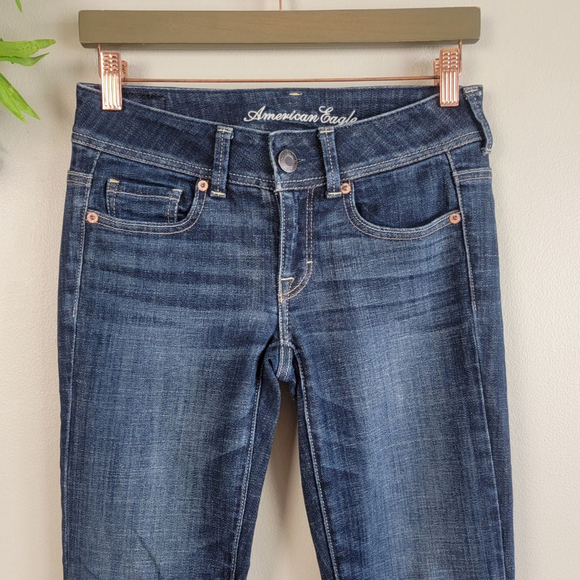 American Eagle Original Boot Bootcut Low Rise Dark Blue Wash Stretch Jeans AE O - Picture 5 of 13